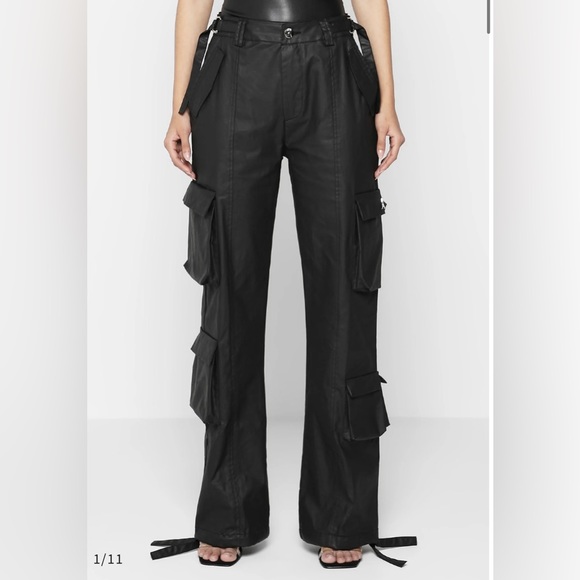 MID RISE WAXED CARGO PANTS - BLACK - Maniere de Voir US2 New - Picture 2 of 10